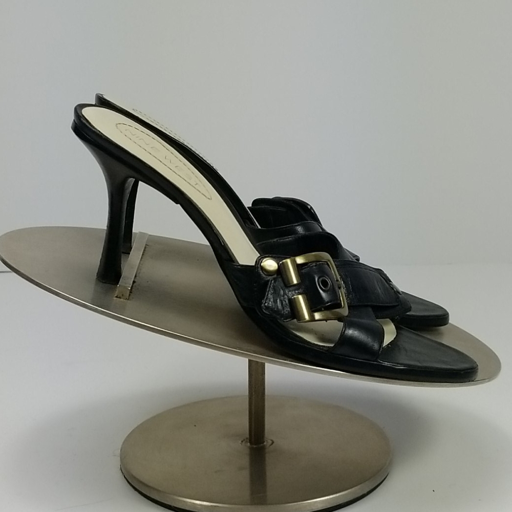 Nine West black leather slides with buckle sz 6.5 - Picture 7 of 8